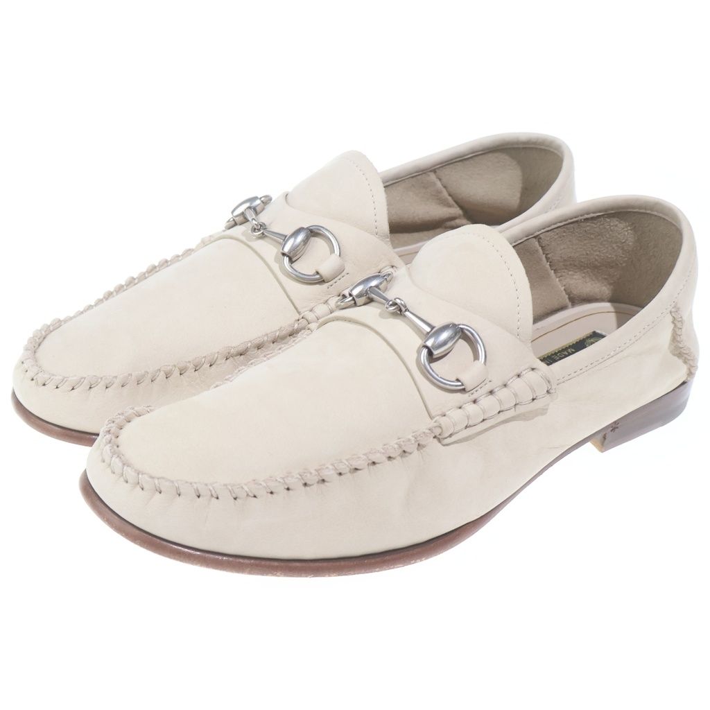 Gucci Horsebit Suede Leather Loafers Shoes Beige — view 2