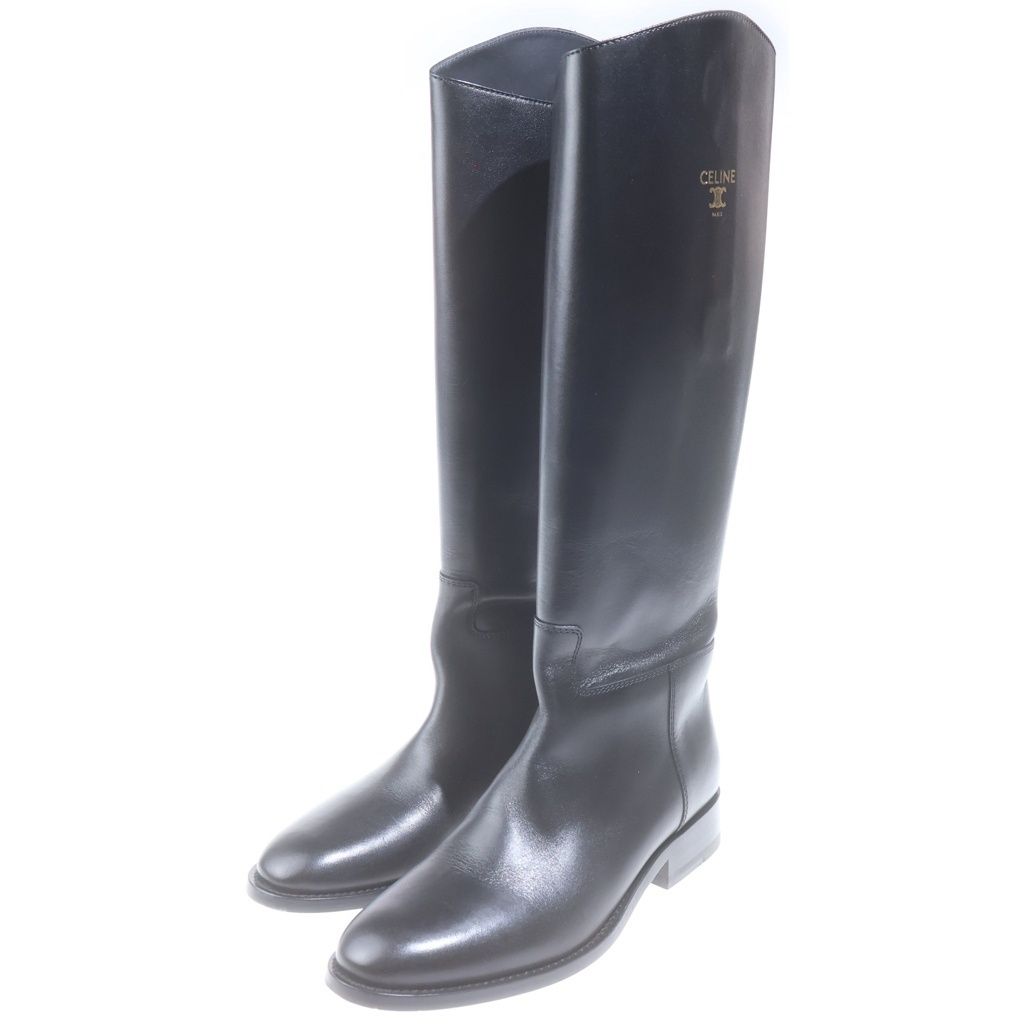 Celine Triomphe Logo Print Long Ankle Boots Black — view 2