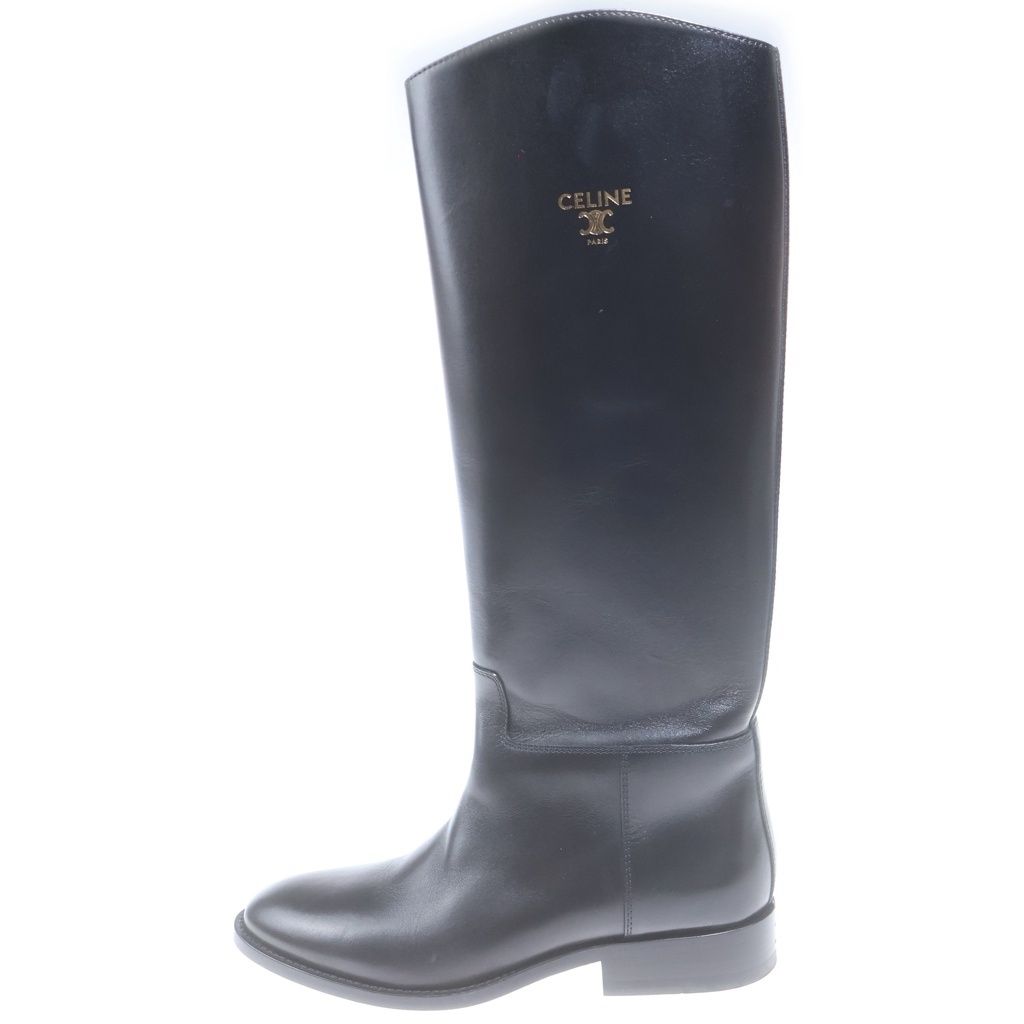Celine Triomphe Logo Print Long Ankle Boots Black