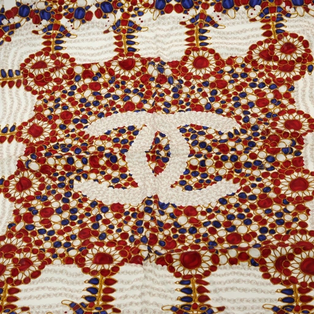 Chanel CC Logo Allover Print Silk Scarf Ivory — view 3