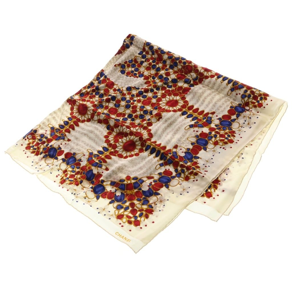 Chanel CC Logo Allover Print Silk Scarf Ivory