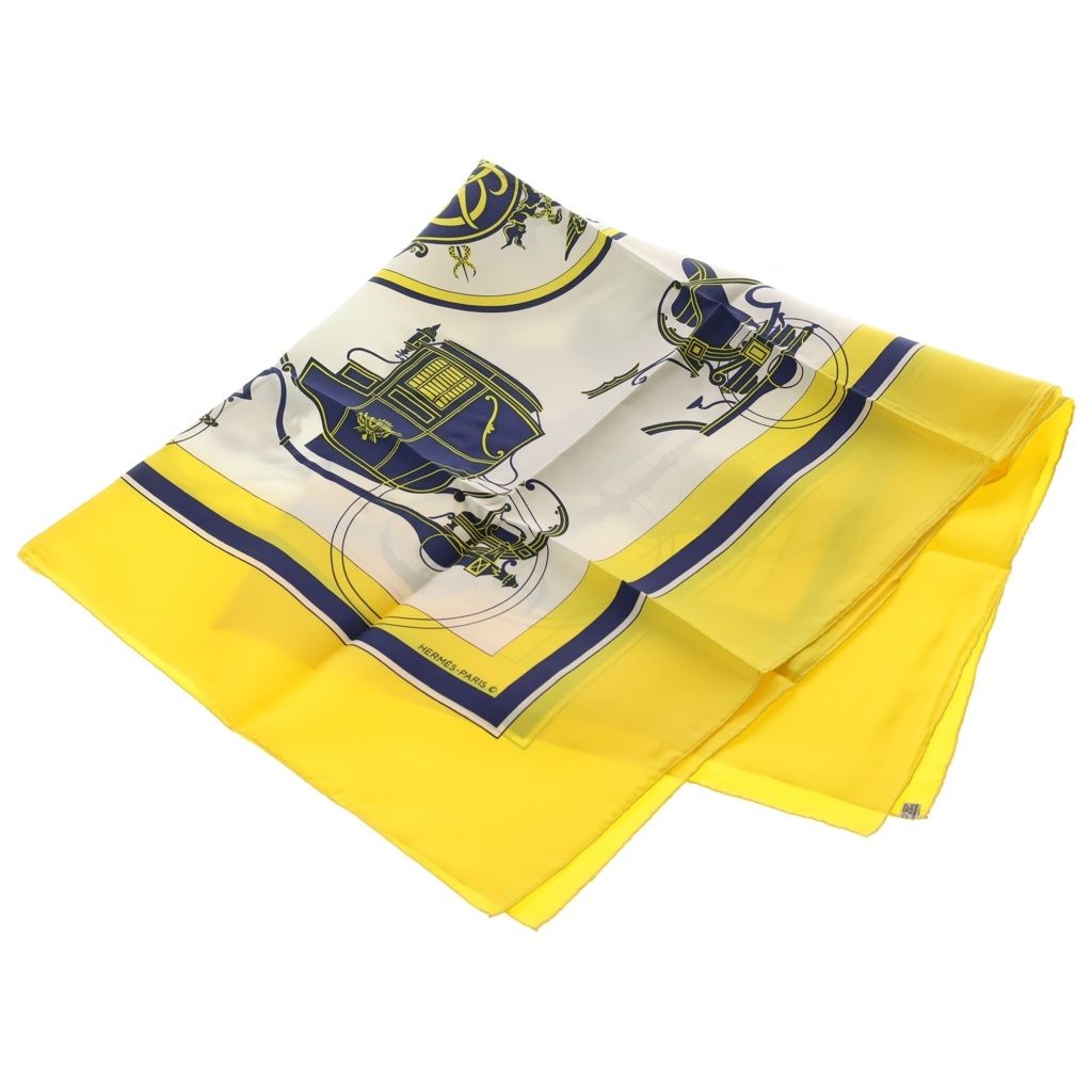 Hermes Carre 90 Ex Libris Carriage Silk Scarf Yellow