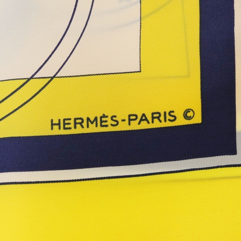Hermes Carre 90 Ex Libris Carriage Silk Scarf Yellow — view 4