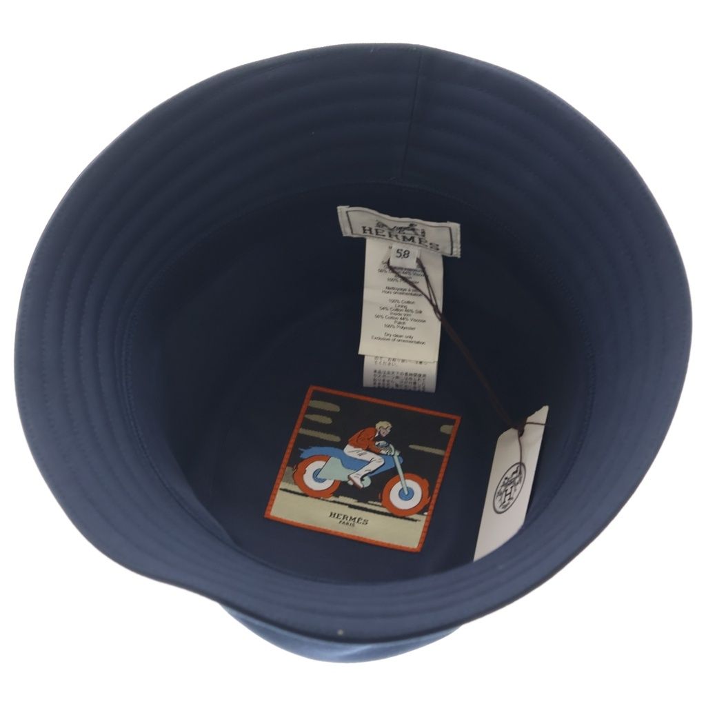 Hermes Red Drawer Bucket Hat Marine Cotton Navy — view 5