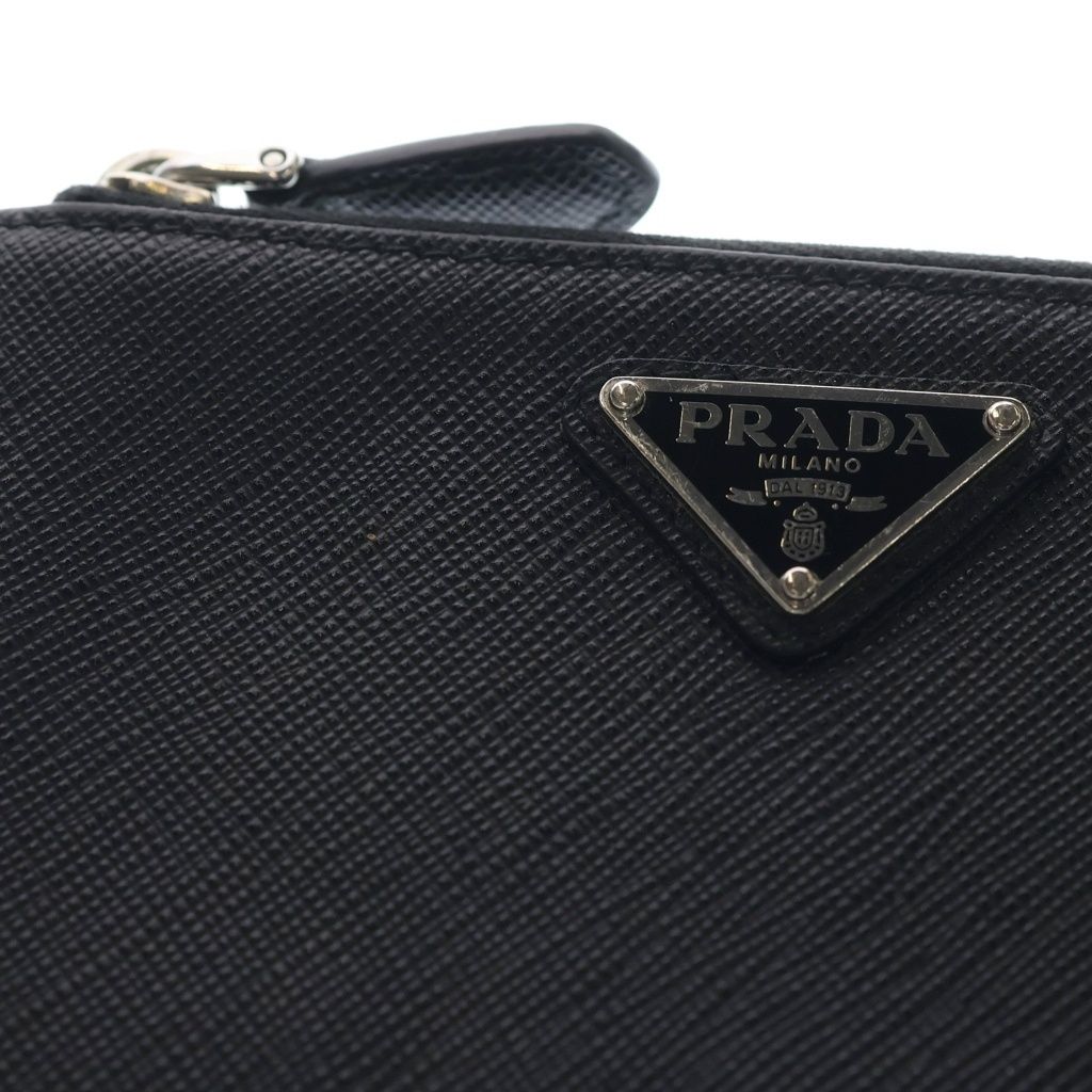 Prada Triangle Logo Saffiano Leather Card Case Business Holder Coin Black — view 6