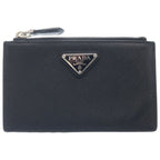 Prada Triangle Logo Saffiano Leather Card Case Business Holder Coin Black