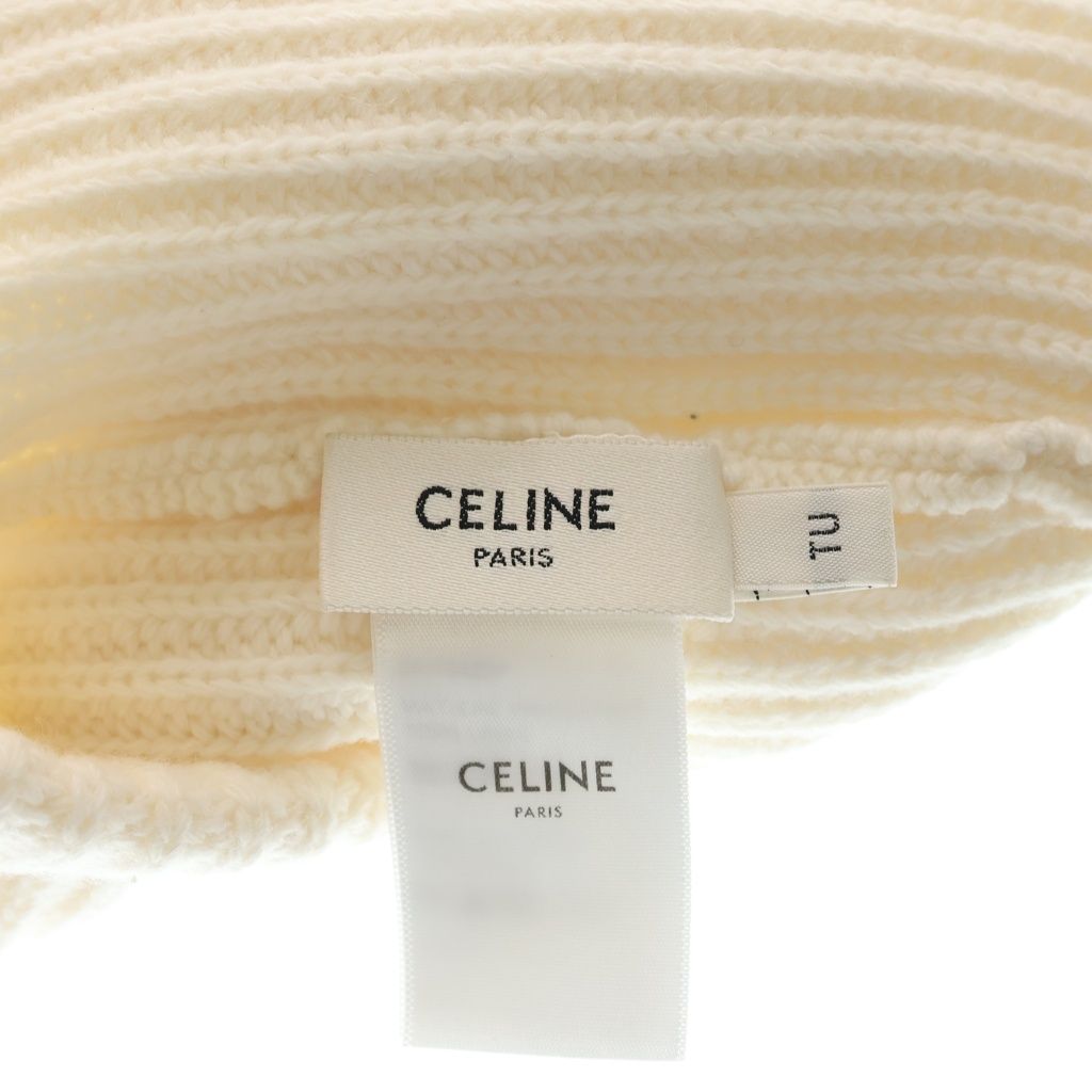 Celine Logo Embroidery Beanie Knit Cap Hat Ivory — view 7