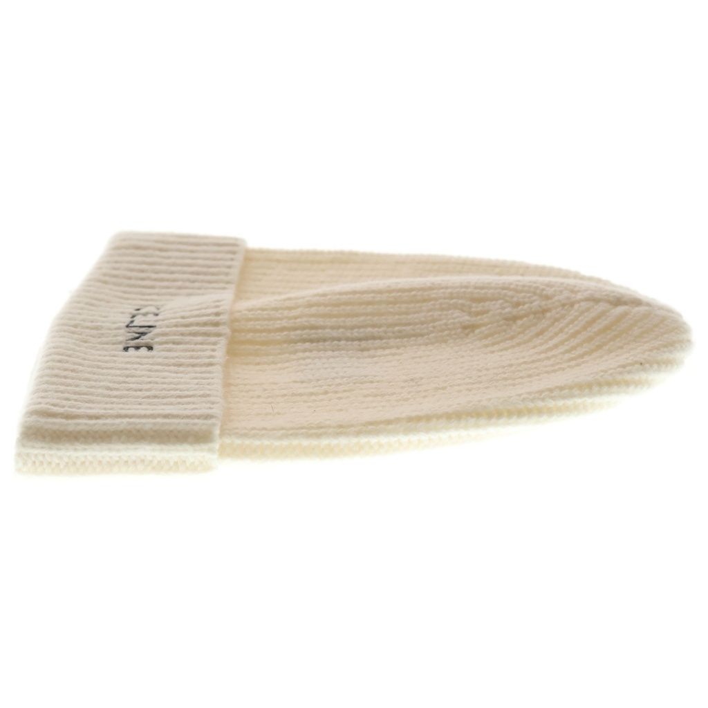 Celine Logo Embroidery Beanie Knit Cap Hat Ivory — view 4