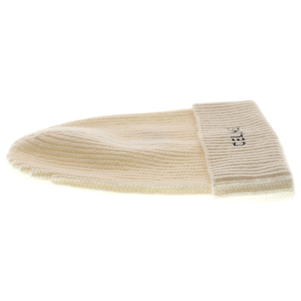 Celine Logo Embroidery Beanie Knit Cap Hat Ivory — view 3