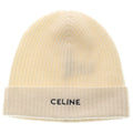 Celine Logo Embroidery Beanie Knit Cap Hat Ivory