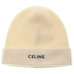 Celine Logo Embroidery Beanie Knit Cap Hat Ivory