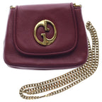 Gucci Double Chain Mini Shoulder Bag Wine Red Leather Gold