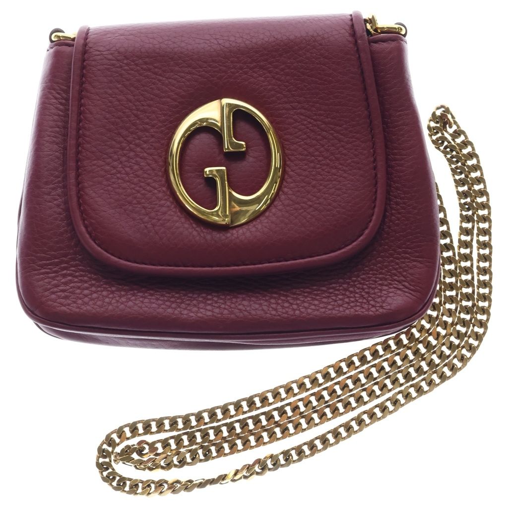 Gucci Double Chain Mini Shoulder Bag Wine Red Leather Gold