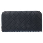 Bottega Veneta Intrecciato Zip Around Wallet Black Rubber Silver