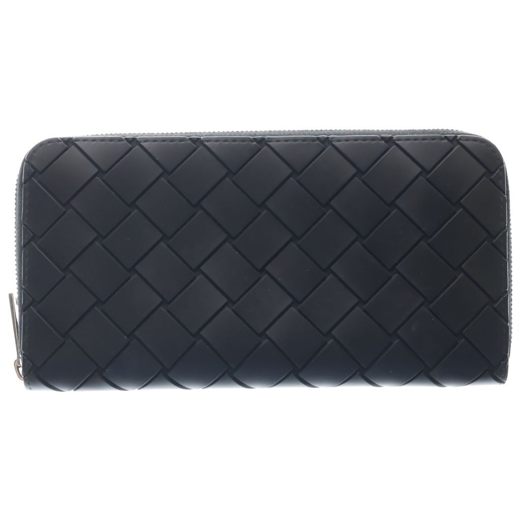 Bottega Veneta Intrecciato Zip Around Wallet Black Rubber Silver