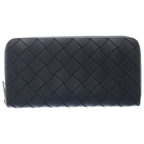 Bottega Veneta Intrecciato Zip Around Wallet Black Rubber Silver