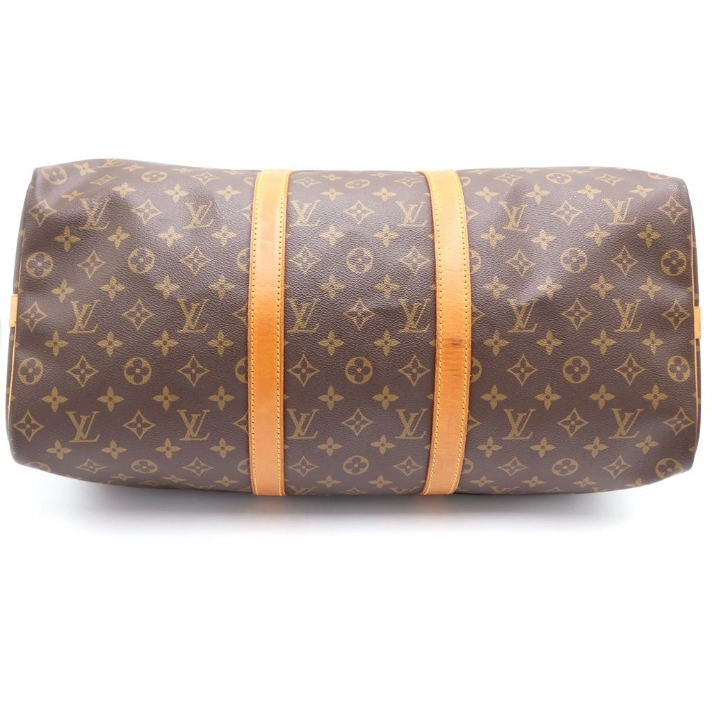 Louis Vuitton Monogram Keepall 50 Bandouliere Boston Bag Brown Leather Gold — view 4