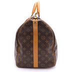 Louis Vuitton Monogram Keepall 50 Bandouliere Boston Bag Brown Leather Gold — view 3