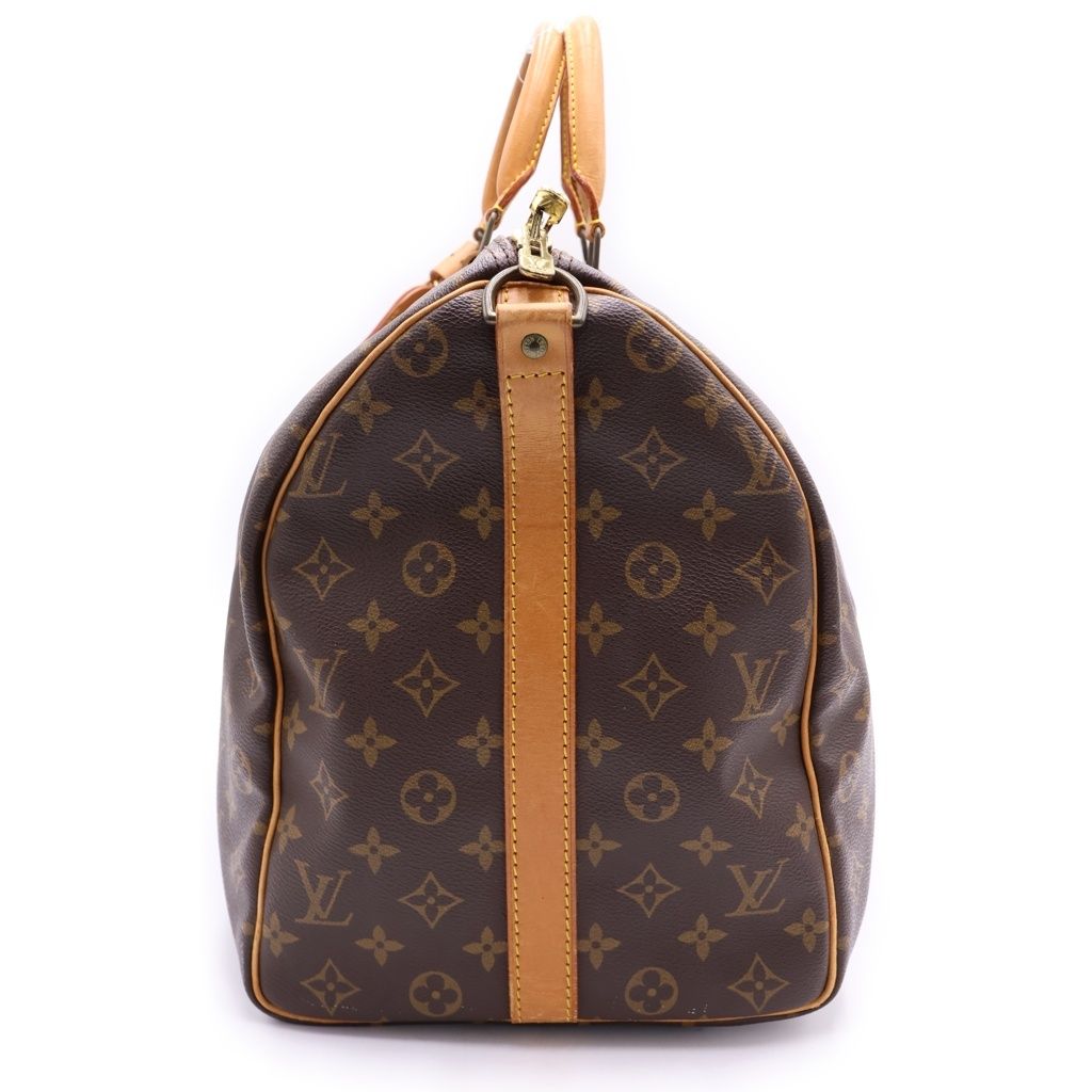 Louis Vuitton Monogram Keepall 50 Bandouliere Boston Bag Brown Leather Gold — view 3