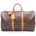 Louis Vuitton Monogram Keepall 50 Bandouliere Boston Bag Brown Leather Gold