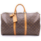 Louis Vuitton Monogram Keepall 50 Bandouliere Boston Bag Brown Leather Gold