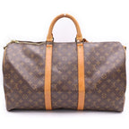 Louis Vuitton Monogram Keepall 50 Bandouliere Boston Bag Brown Leather Gold — view 2