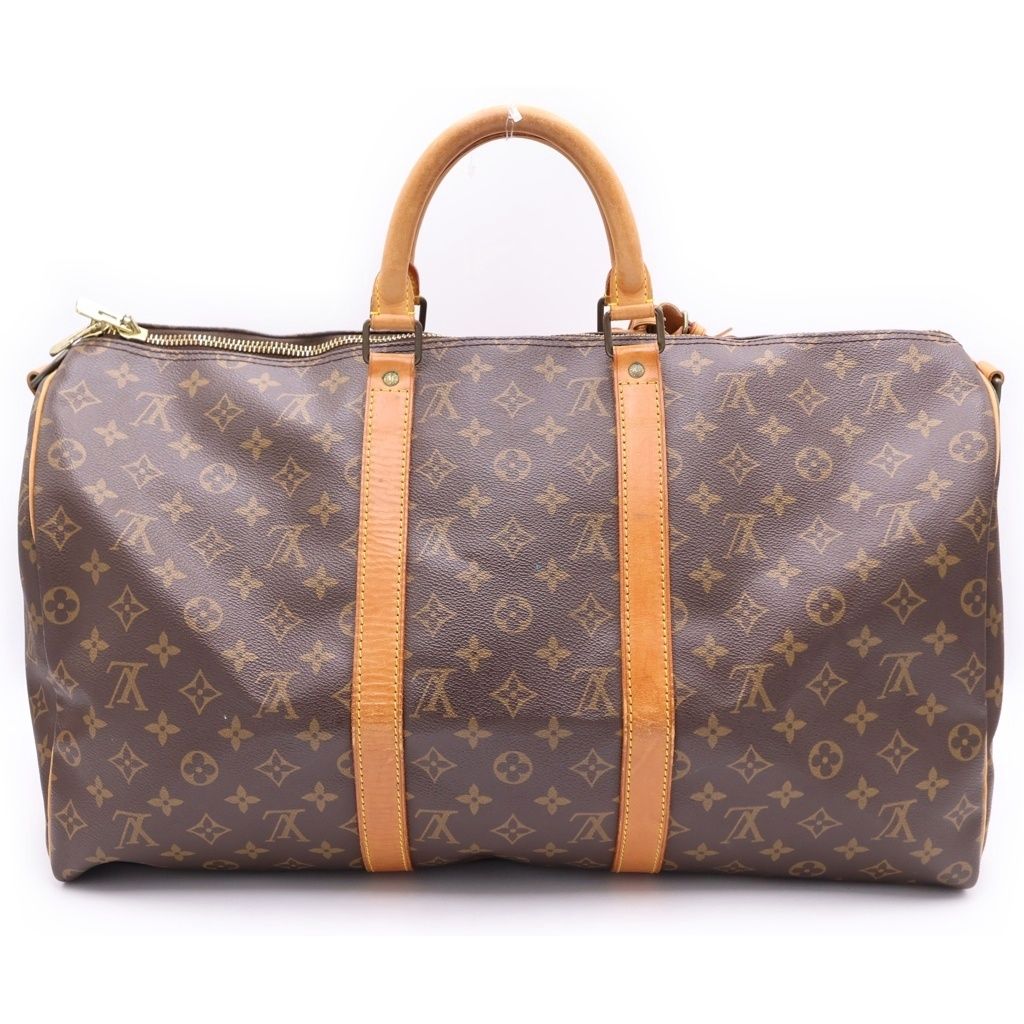 Louis Vuitton Monogram Keepall 50 Bandouliere Boston Bag Brown Leather Gold — view 2