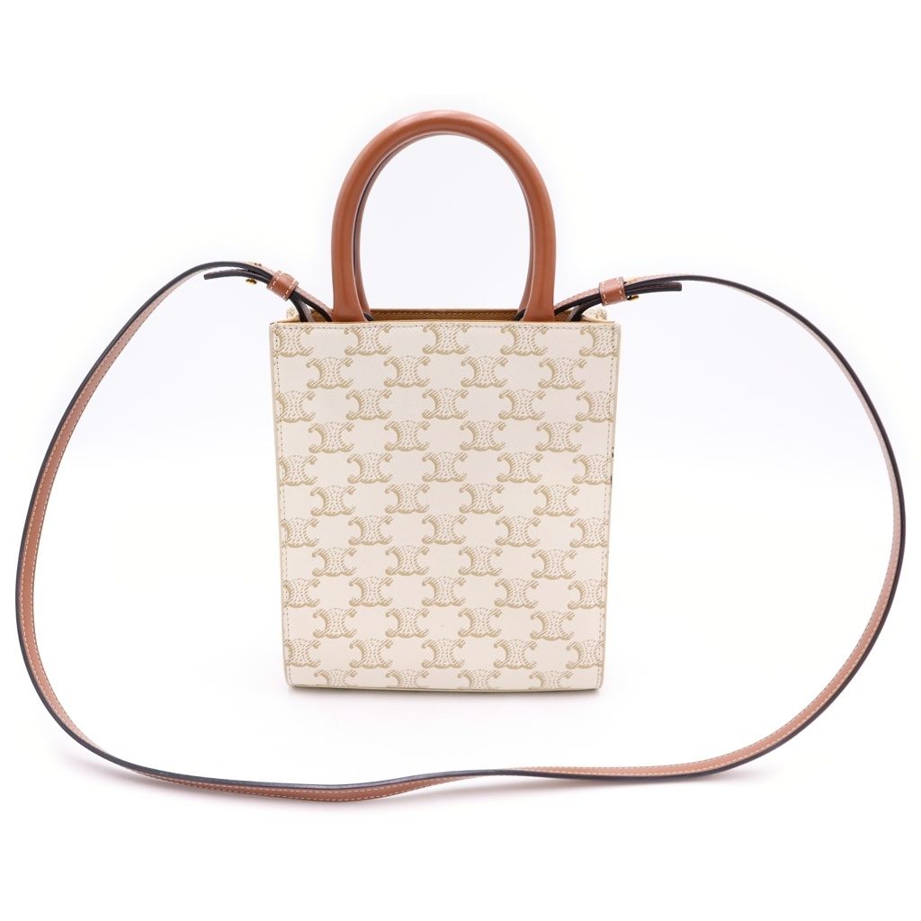 Celine Triomphe Vertical Cover Mini Shoulder Bag White Brown Leather Gold — view 2