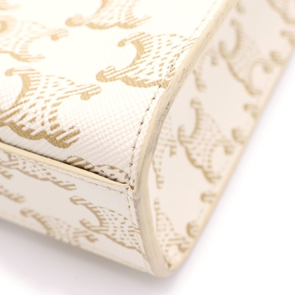 Celine Triomphe Vertical Cover Mini Shoulder Bag White Brown Leather Gold — view 5