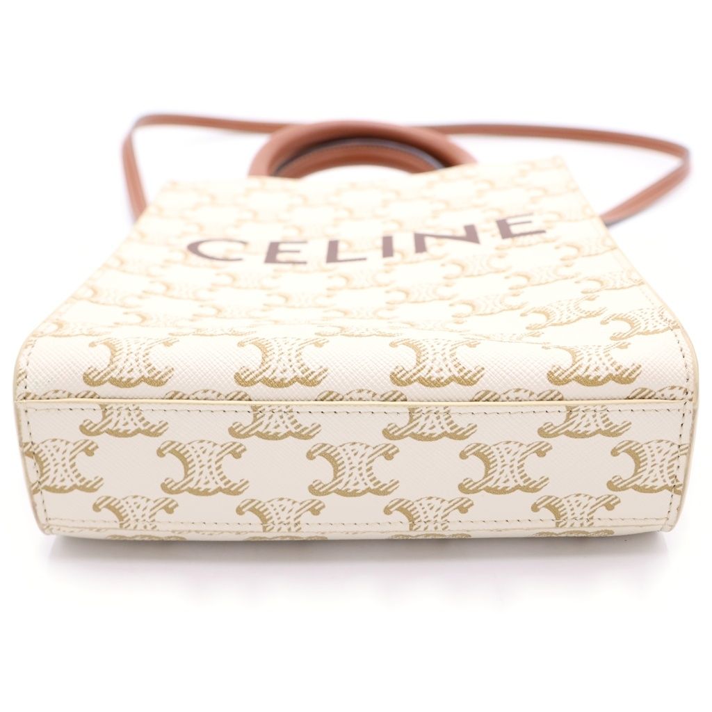 Celine Triomphe Vertical Cover Mini Shoulder Bag White Brown Leather Gold — view 4