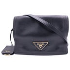 Prada Etiquette Shoulder Bag Black Calfskin Gold