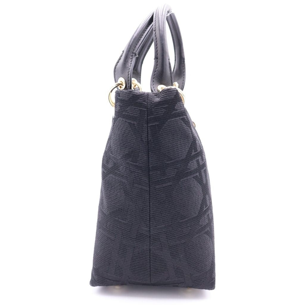 Dior Lady Cannage Handbag Black Leather Canvas Gold — view 3