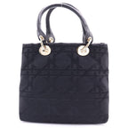 Dior Lady Cannage Handbag Black Leather Canvas Gold — view 2