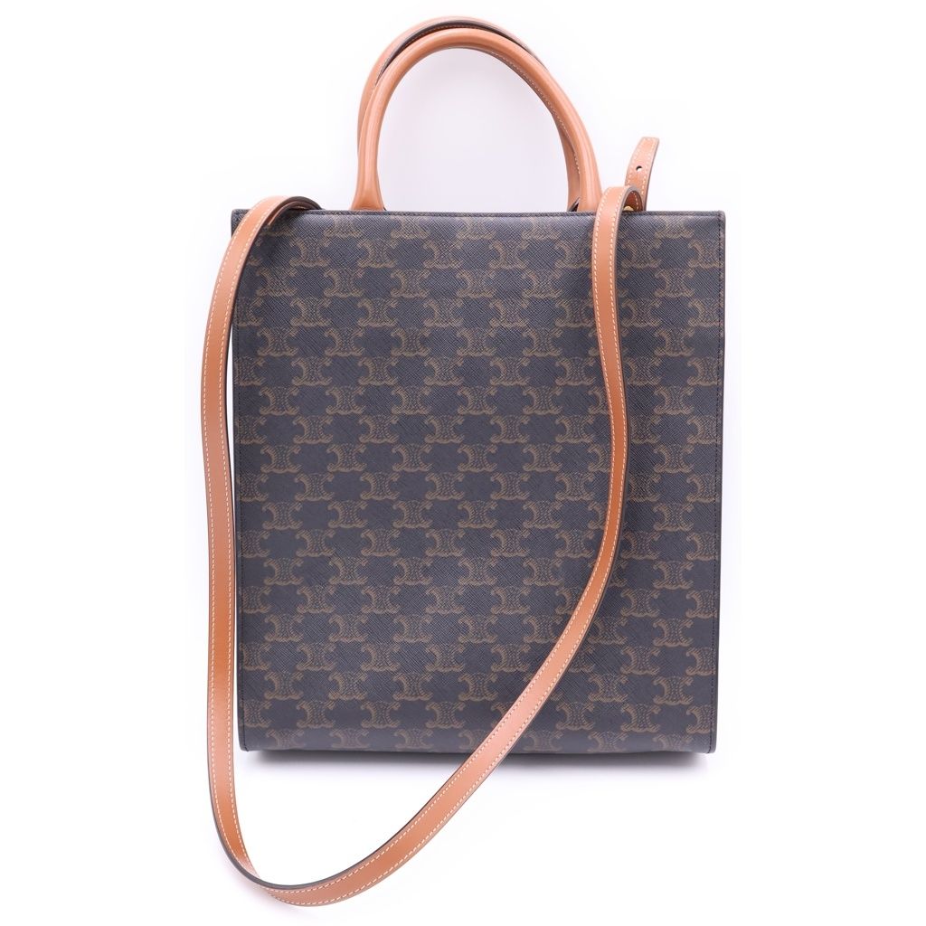 Celine Triomphe Vertical Cover 2-Way Tote Shoulder Bag Brown Leather Gold — view 2