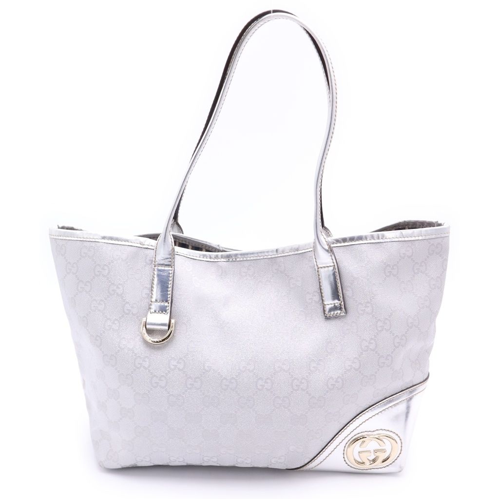 Gucci Guccissima Tote Silver Canvas Enamel Leather