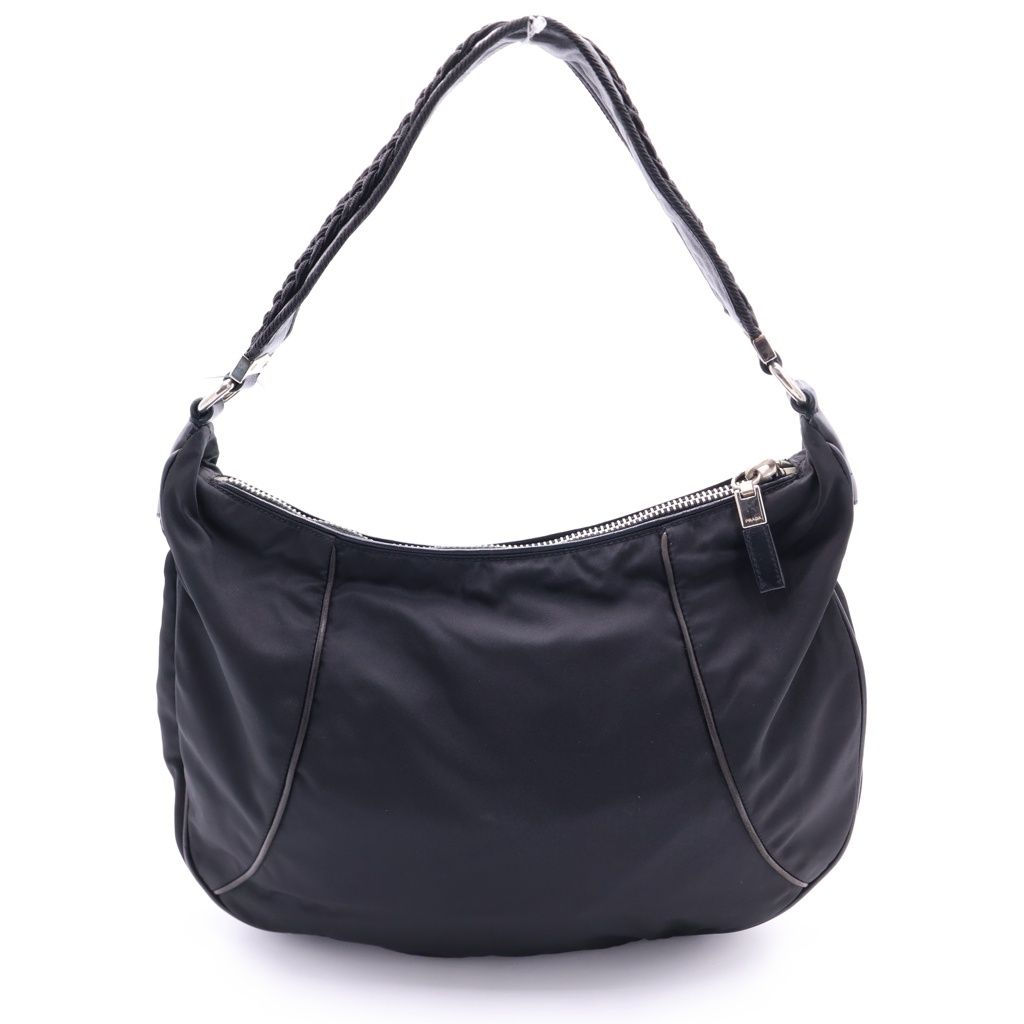 Prada Triangle Logo Nylon Leather Shoulder Bag Tote Black — view 2