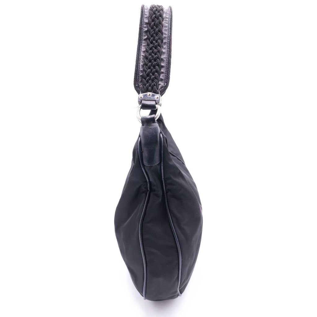 Prada Triangle Logo Nylon Leather Shoulder Bag Tote Black — view 3