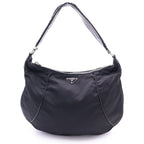 Prada Triangle Logo Nylon Leather Shoulder Bag Tote Black