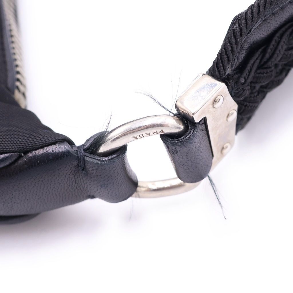 Prada Triangle Logo Nylon Leather Shoulder Bag Tote Black — view 6