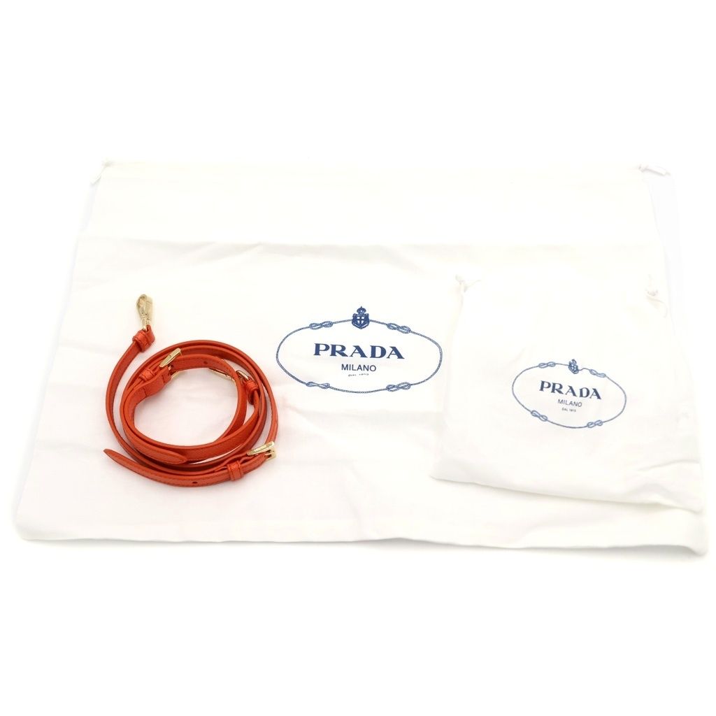 Prada Symbol Embroidery Mini Saffiano Canvas 2-Way Shoulder Bag Orange White — view 8