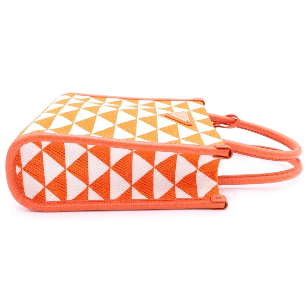 Prada Symbol Embroidery Mini Saffiano Canvas 2-Way Shoulder Bag Orange White — view 3