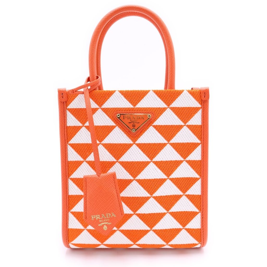 Prada Symbol Embroidery Mini Saffiano Canvas 2-Way Shoulder Bag Orange White