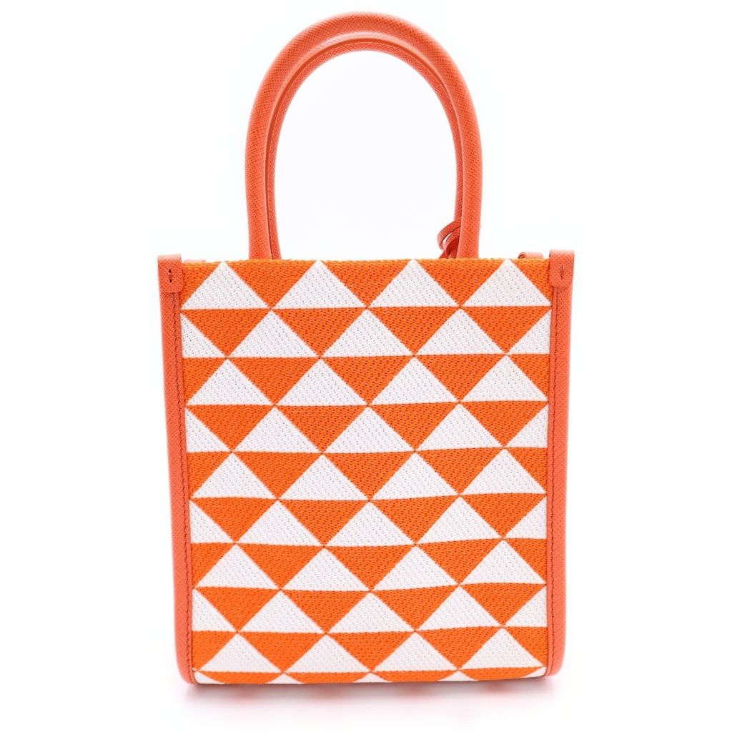 Prada Symbol Embroidery Mini Saffiano Canvas 2-Way Shoulder Bag Orange White — view 2