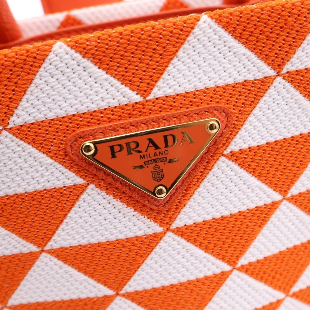 Prada Symbol Embroidery Mini Saffiano Canvas 2-Way Shoulder Bag Orange White — view 6