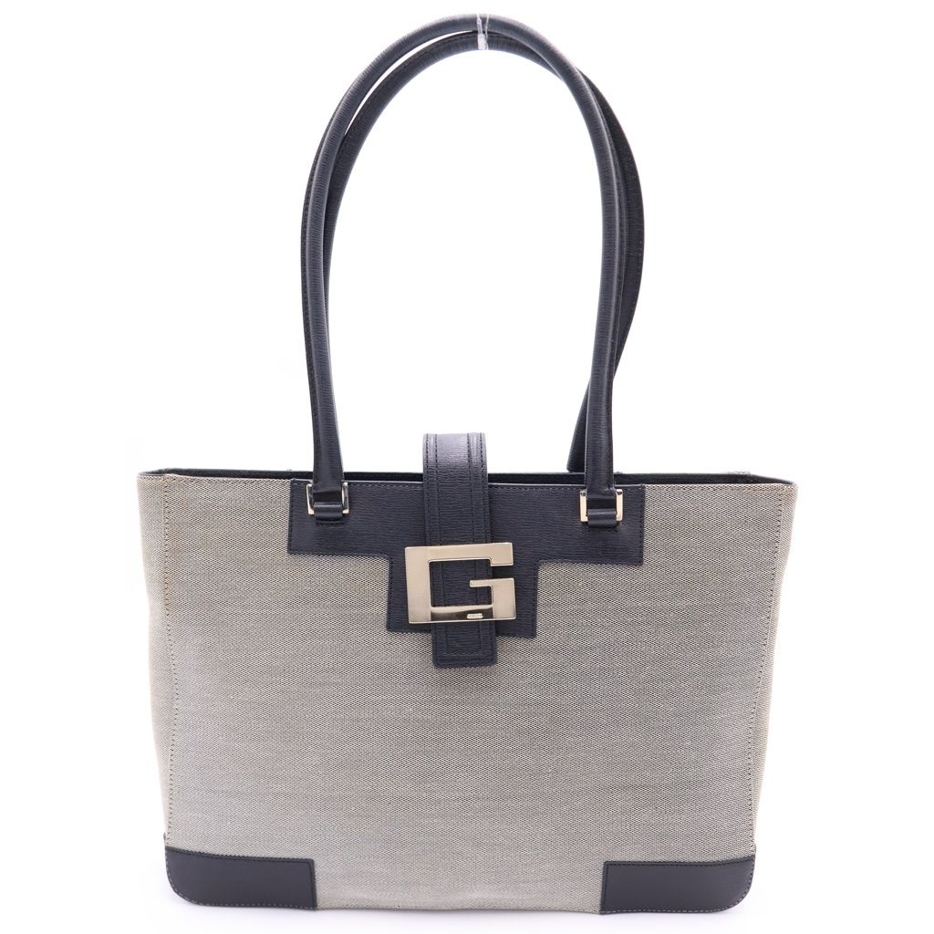 Gucci Logo Canvas Leather Tote Beige Black
