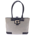 Gucci Logo Canvas Leather Tote Beige Black