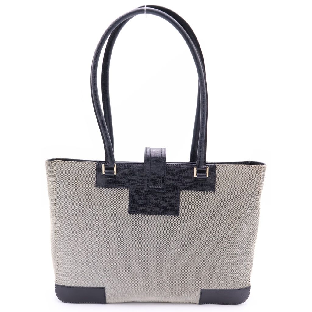 Gucci Logo Canvas Leather Tote Beige Black — view 2