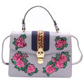 Gucci Sylvie Rose Sequin Embroidery Sherry Line Leather 2-Way Shoulder Bag Gray