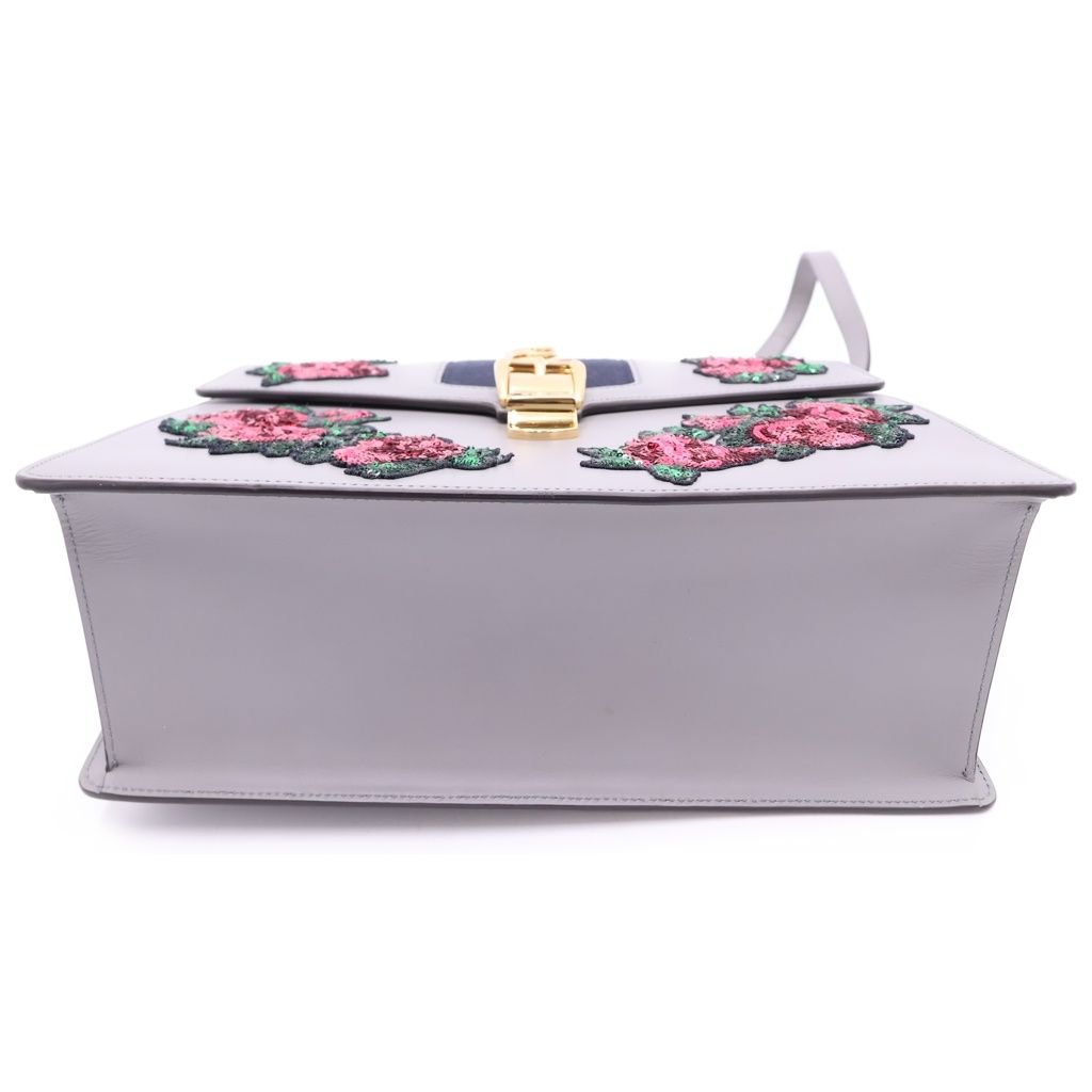 Gucci Sylvie Rose Sequin Embroidery Sherry Line Leather 2-Way Shoulder Bag Gray — view 4