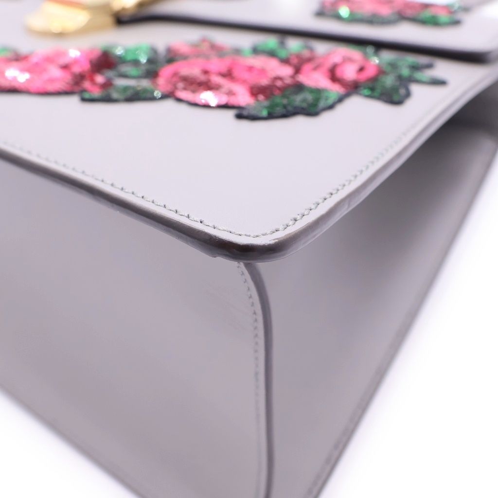 Gucci Sylvie Rose Sequin Embroidery Sherry Line Leather 2-Way Shoulder Bag Gray — view 5